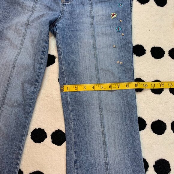 Vintage Y2K Embroidered Light Wash Denim Low Rise Straight Leg Jeans - Picture 10 of 12